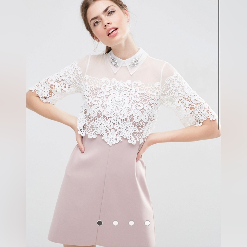 😍GORGEOUS Asos white lace and blush dress